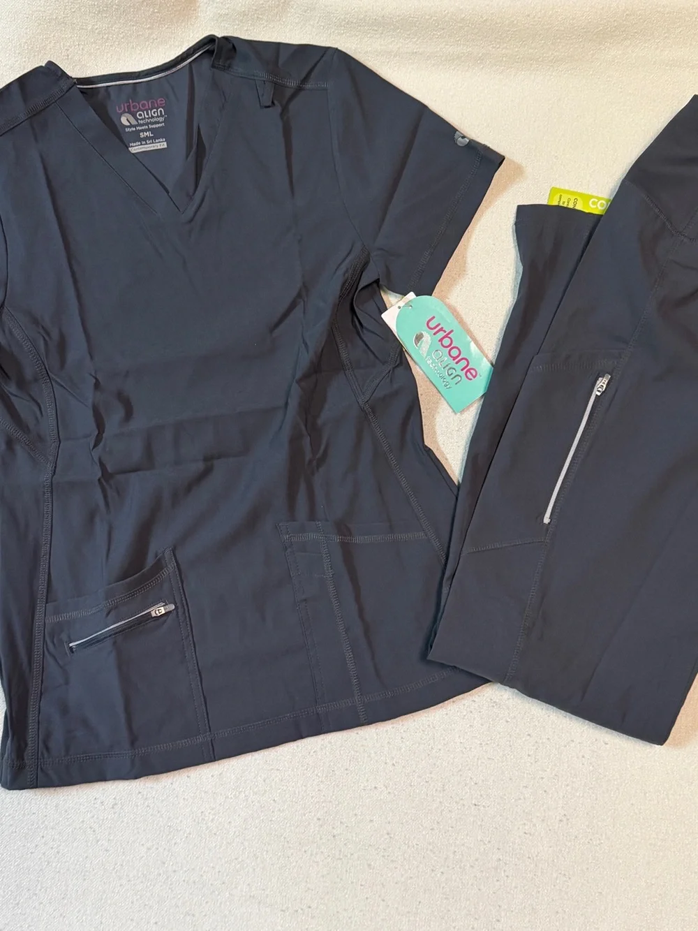 URBANE ALIGN 2 PC women's scrub set short sleeve top + pants -Charcoal XS PETITE - Picture 11 of 11